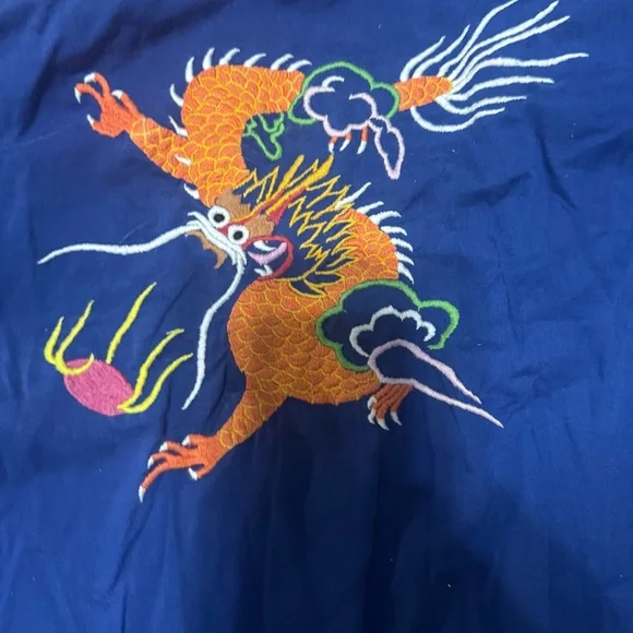 Vintage Blue Satin Dragon Embroidered Robe — Size 12 (Fits S-M) - Picture 6 of 6